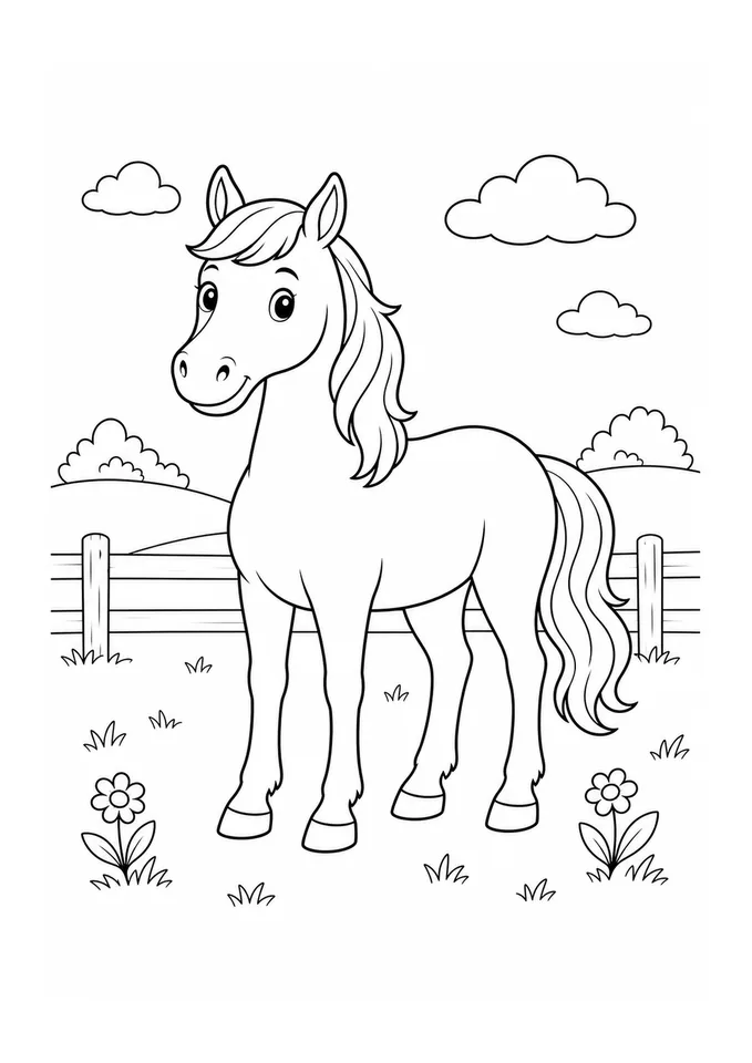 Cavalo em pé com traços grandes para colorir