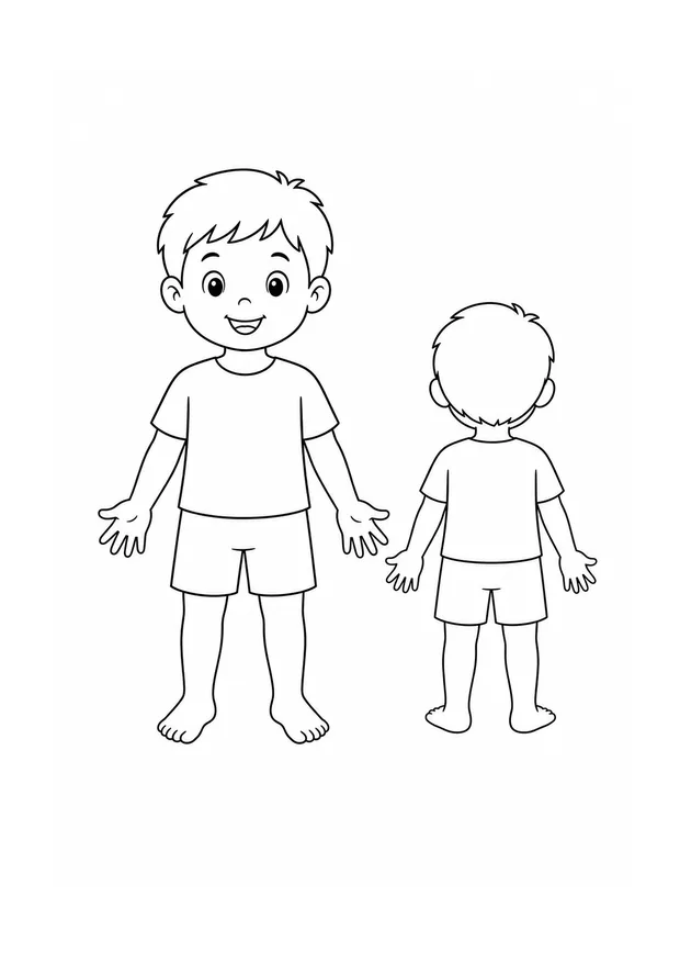 Criança completa vista de frente e de costas para observar partes do corpo humano