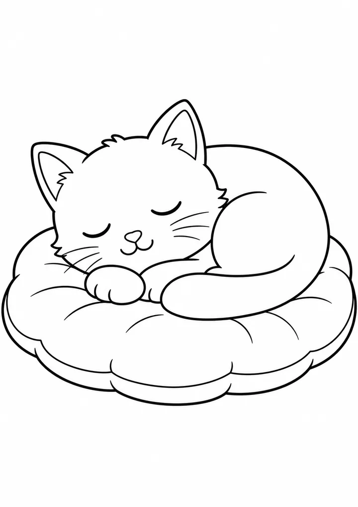 Gato dormindo em uma almofada para colorir