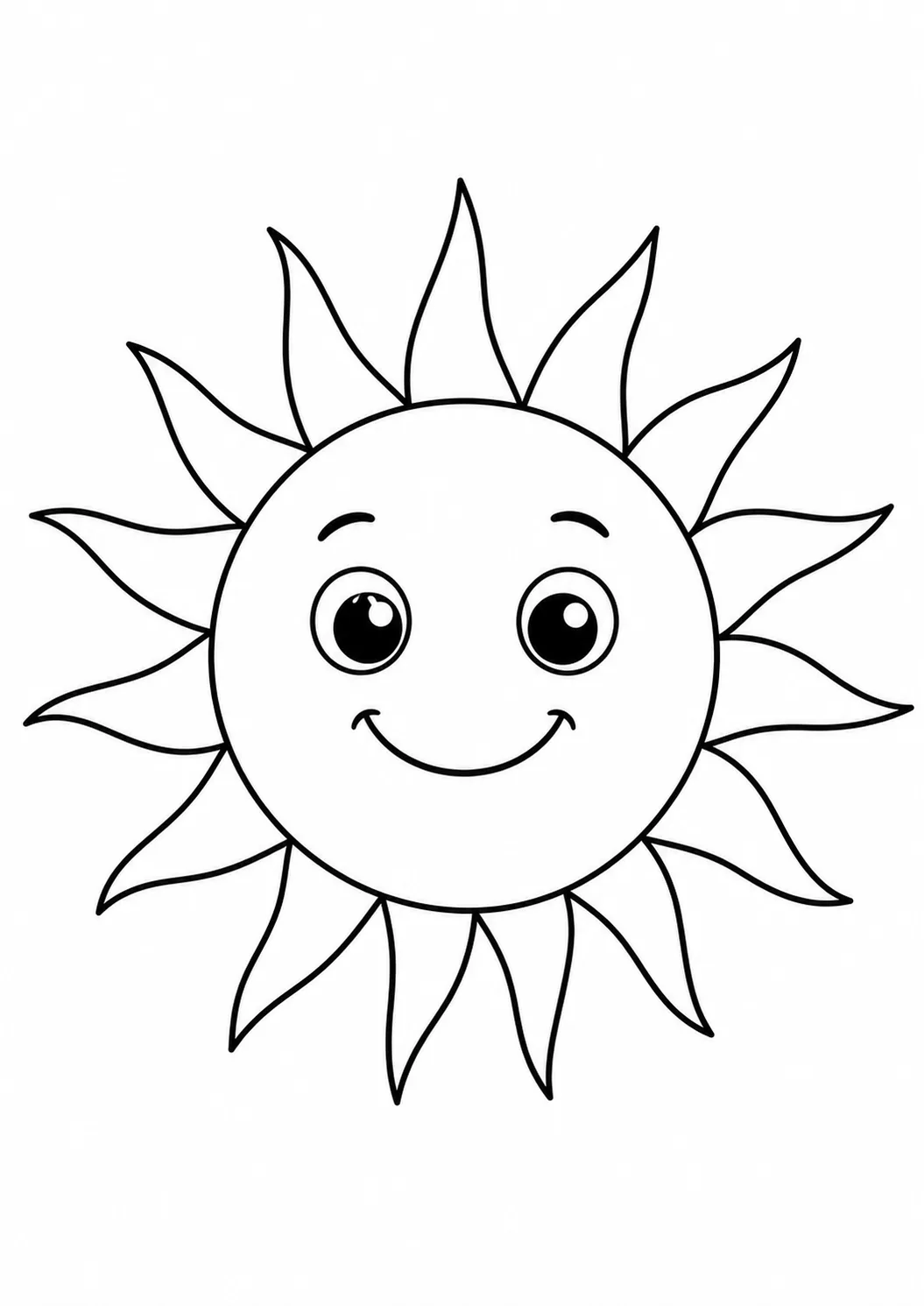 Sol redondo com rosto amigável e raios completos para colorir